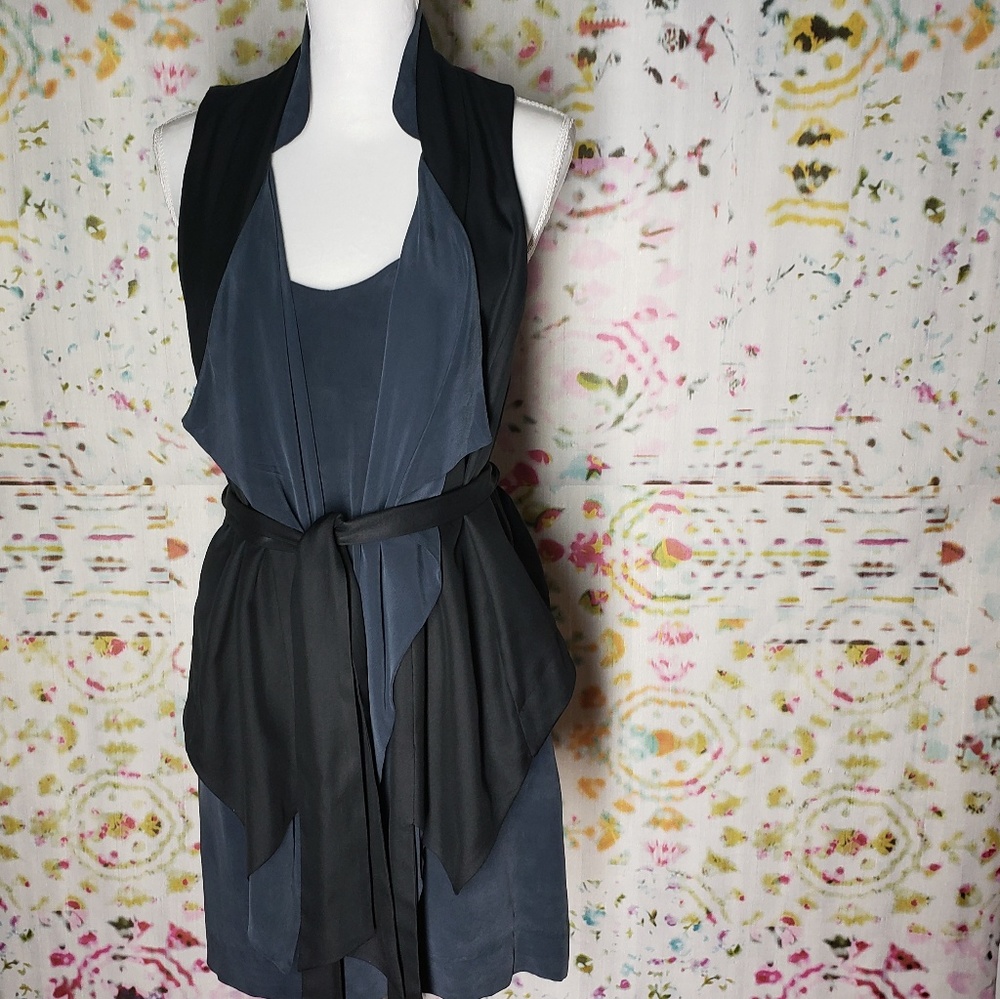 EVER Silk Black Navy Work Layered Mini Dress Sz M
